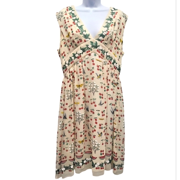 Anthropologie Dresses & Skirts - Anna Sui Anthropologie Silk Cherry Sleeveless Dress Cottagecore Pinup Size 12